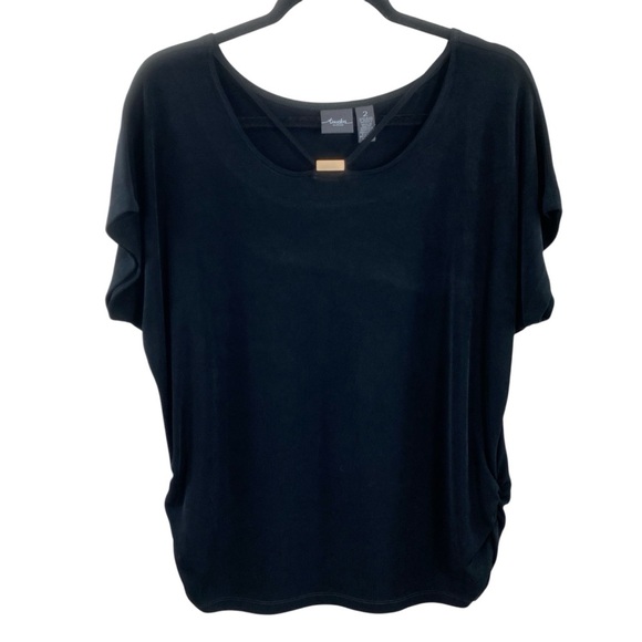 Chico's Tops - Chico’s Travelers Stretch Black Short Sleeve Top with Gold Accent Sz Large